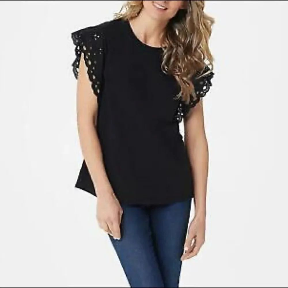 Belle by Kim Gravel Crew Neck TripleLuxe Knit Flutter Top